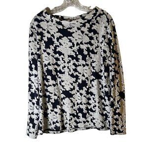 𝅺LOFT Women's Navy & White Applique Top Size L